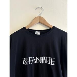 Vintage y2k Black Embroidered Istanbul Turkey T-shirt Men's XL